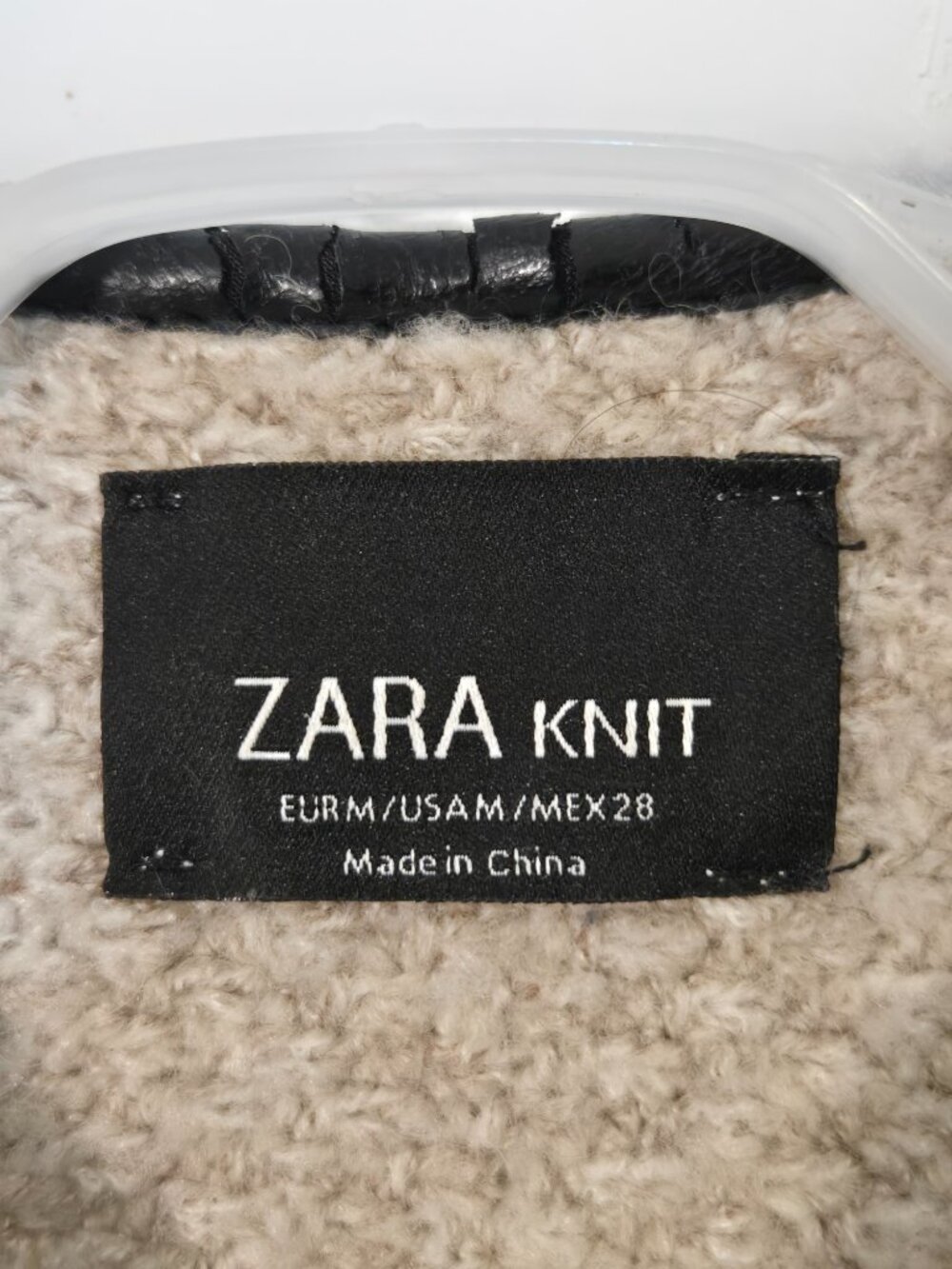 Zara Knit open front cardigan with leather trim size m cream sand color - Picture 5 of 7